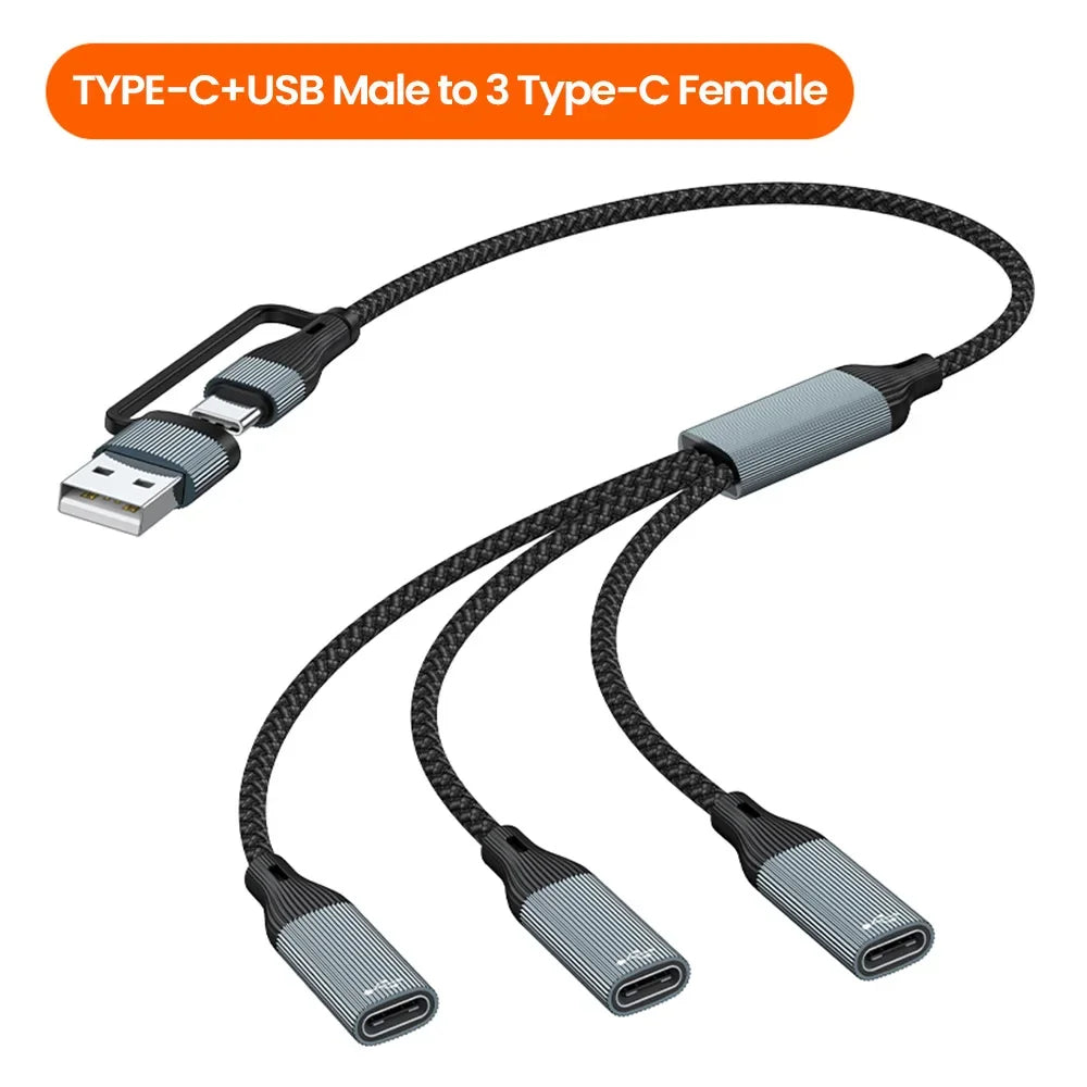 3 in 1 Type C Hub USB Splitter USBA /USB C To Type C Extension Cable USB Type C Splitter OTG Converter For PC Laptop Accessories