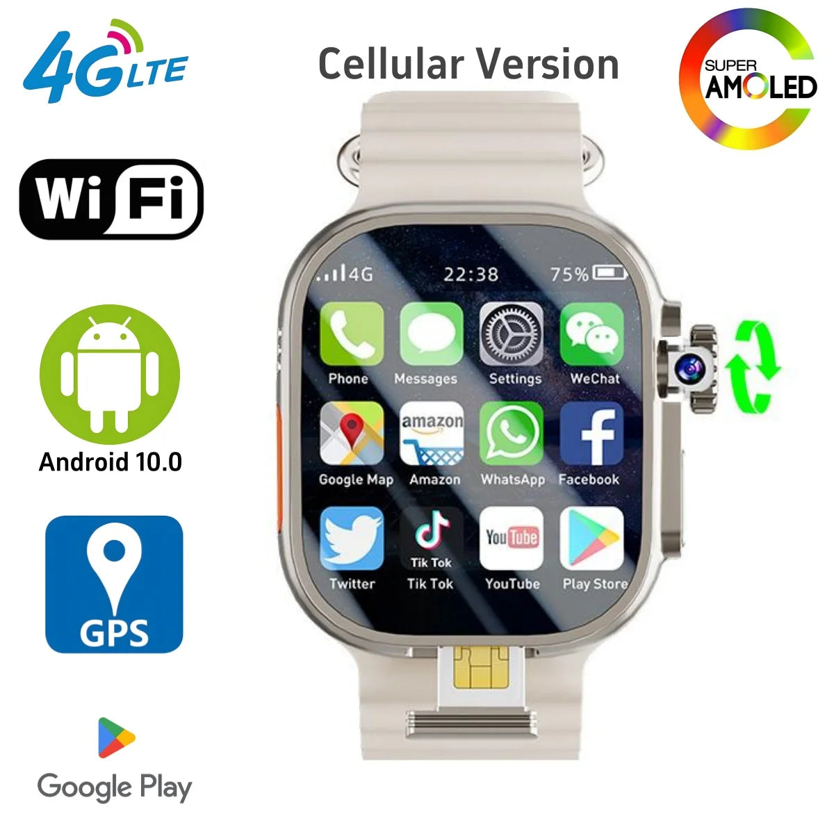 S10 Ultra Max Smartwatch 4G Android 10.0 2.2inch Amoled Rotary Camera Video Call GPS WIFI App Download S10 Ultra Smart Watch Men