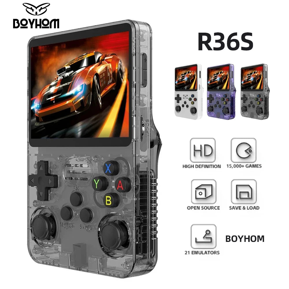 BOYHOM R36S Retro Handheld Video Game Console Linux System 3.5 Inch IPS Screen R35s Pro Portable Pocket Video Player 64GB Games