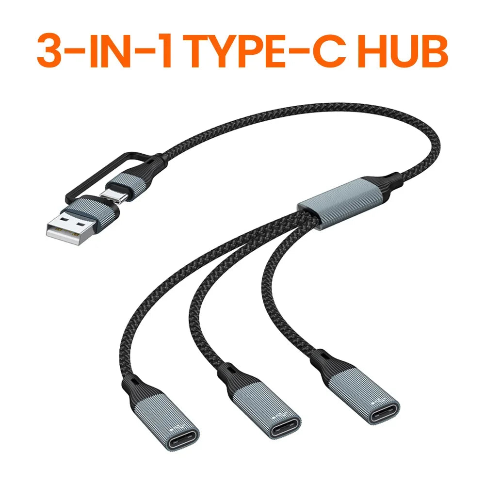 3 in 1 Type C Hub USB Splitter USBA /USB C To Type C Extension Cable USB Type C Splitter OTG Converter For PC Laptop Accessories