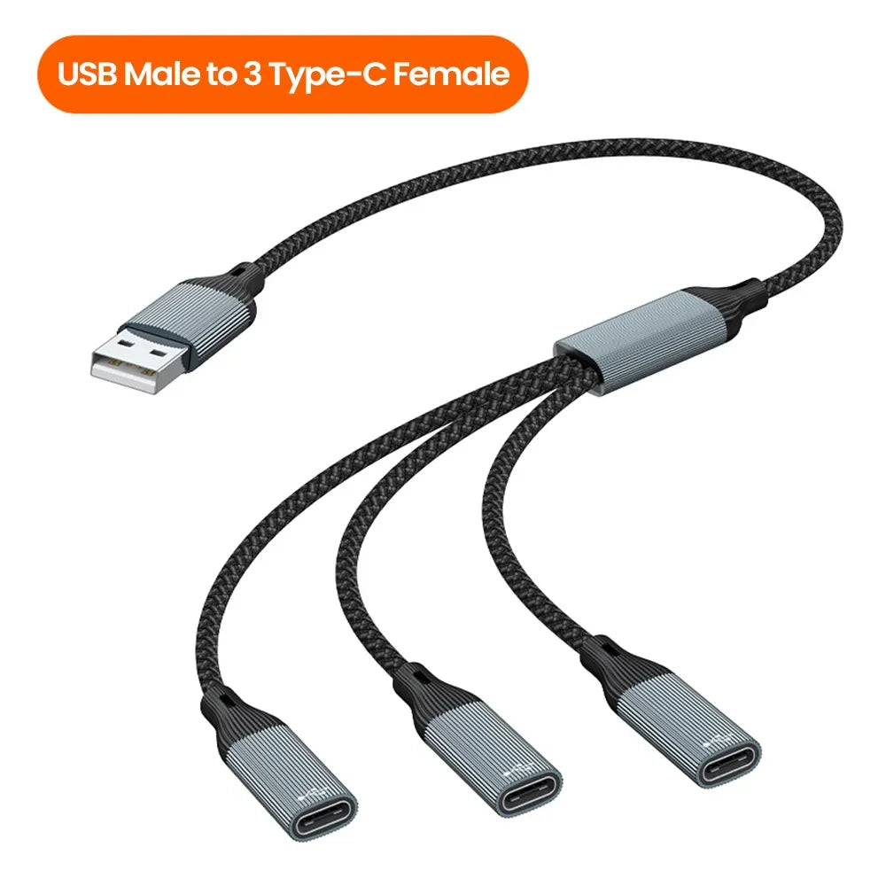 3 in 1 Type C Hub USB Splitter USBA /USB C To Type C Extension Cable USB Type C Splitter OTG Converter For PC Laptop Accessories